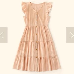 IFFEI 100% Cotton Light Pink Button-up Dress w/Ruffle Sleeve & Tiered Skirt XL